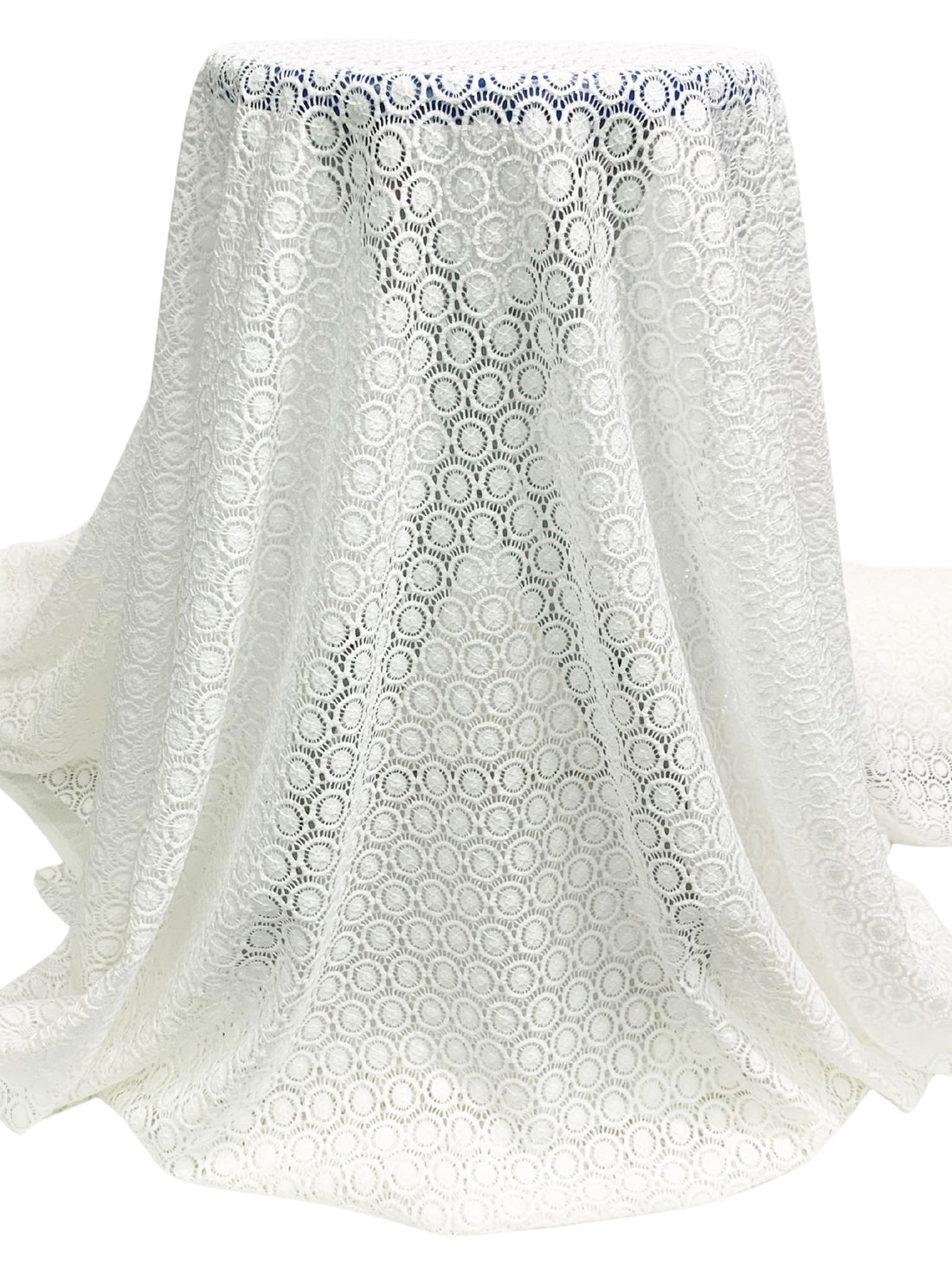 White Nylon/Lycra Medallion Weave Stretch Lace - Famous Dress Designer - 55W