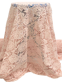 Apricot Rose Pink 100% Polyester Double Scalloped Border Ornate Floral Guipure Lace - Famous Dress Designer - 40W