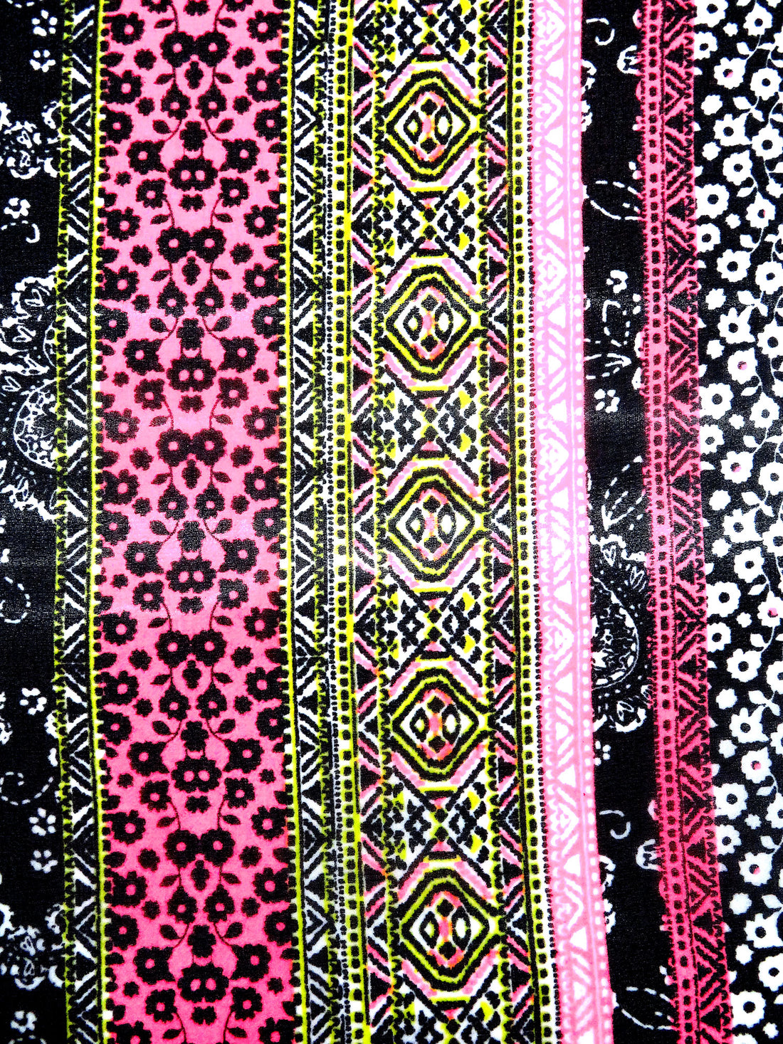 Black/White/Highlighter Pink/Multi 100% Polyester Everything Vertical Stripe Print Crepe Chiffon 58W