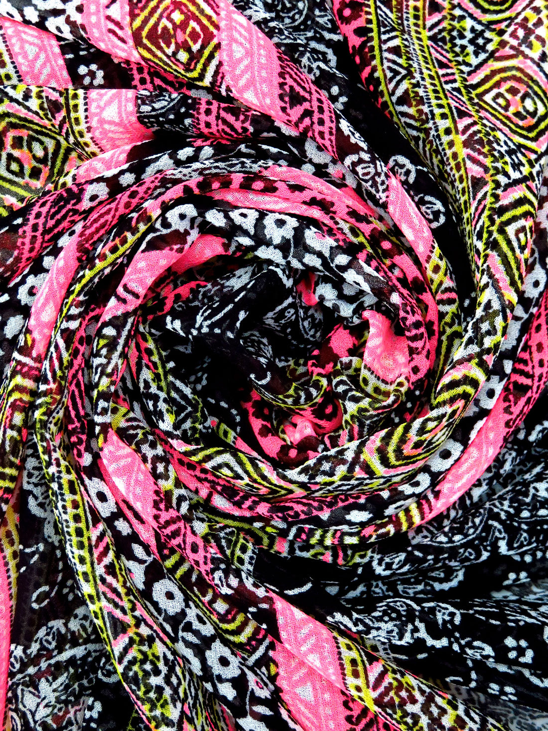 Black/White/Highlighter Pink/Multi 100% Polyester Everything Vertical Stripe Print Crepe Chiffon 58W