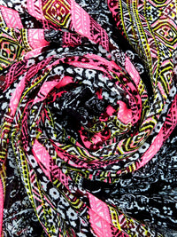 Black/White/Highlighter Pink/Multi 100% Polyester Everything Vertical Stripe Print Crepe Chiffon 58W