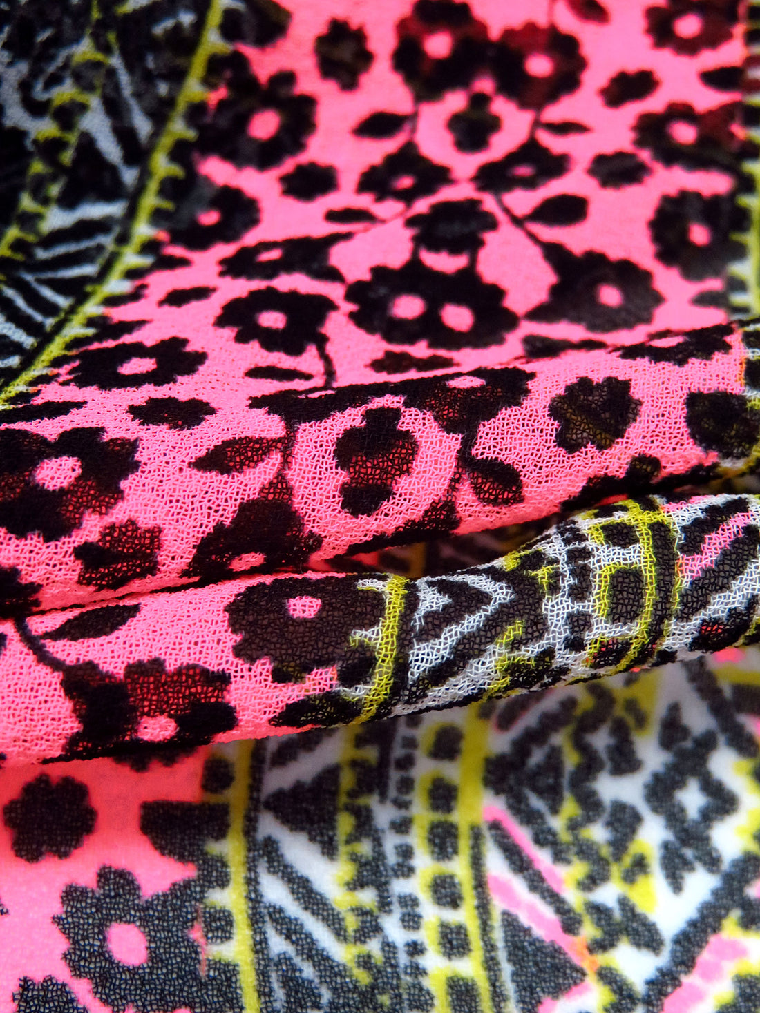 Black/White/Highlighter Pink/Multi 100% Polyester Everything Vertical Stripe Print Crepe Chiffon 58W