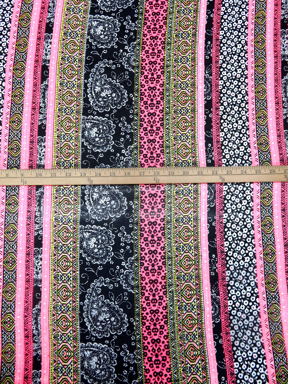 Black/White/Highlighter Pink/Multi 100% Polyester Everything Vertical Stripe Print Crepe Chiffon 58W