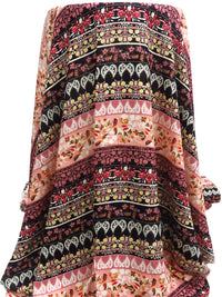 Black/Dusty Rose/Marigold/Multi 100% Rayon Ornate Horizontal Floral Stripe Print Jacquard Gauze 52W