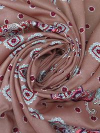 Old Rose/Midnight Navy/Crimson/Multi 100% Rayon Double Border Ornate Print Challis 56W