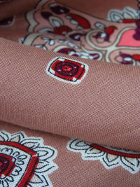 Old Rose/Midnight Navy/Crimson/Multi 100% Rayon Double Border Ornate Print Challis 56W