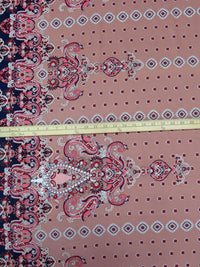 Old Rose/Midnight Navy/Crimson/Multi 100% Rayon Double Border Ornate Print Challis 56W
