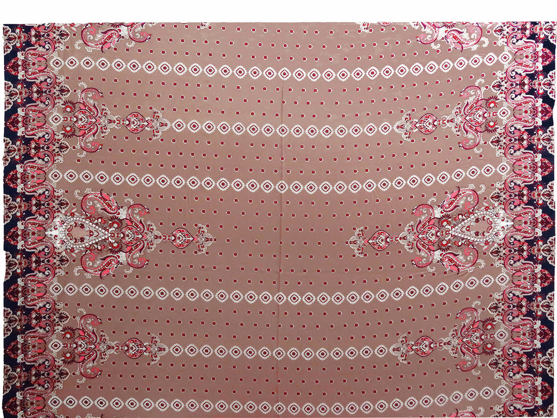 Old Rose/Midnight Navy/Crimson/Multi 100% Rayon Double Border Ornate Print Challis 56W