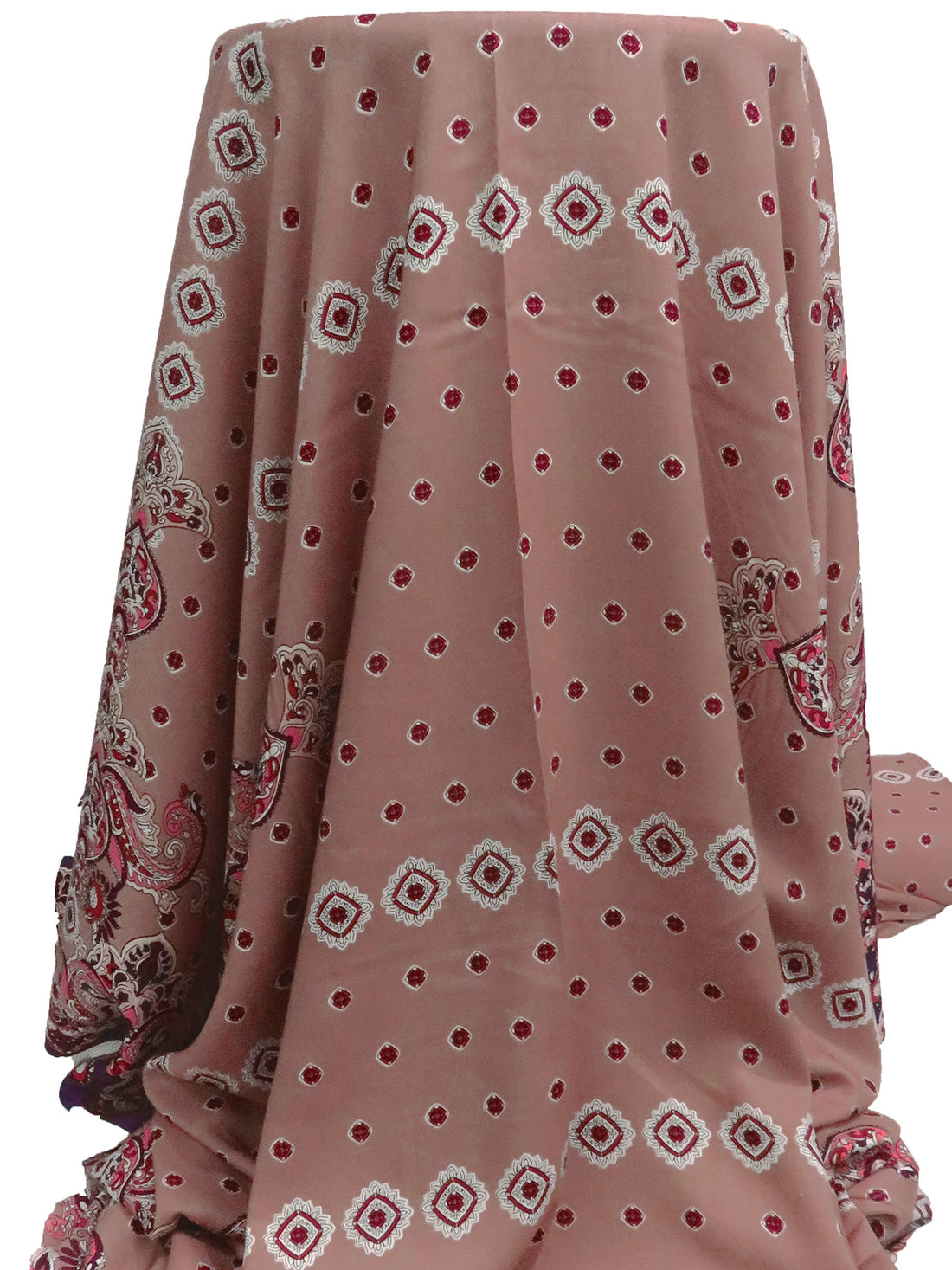 Old Rose/Midnight Navy/Crimson/Multi 100% Rayon Double Border Ornate Print Challis 56W