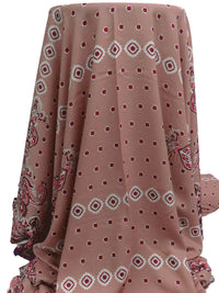 Old Rose/Midnight Navy/Crimson/Multi 100% Rayon Double Border Ornate Print Challis 56W