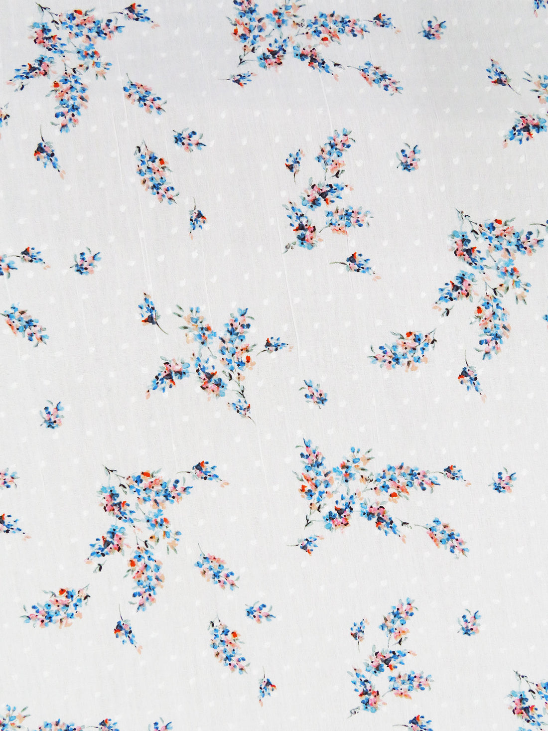 Pure White/Peach Pink/Cobalt Blue/Multi 100% Rayon Floral Print Swiss Dot Crinkle Challis 54W
