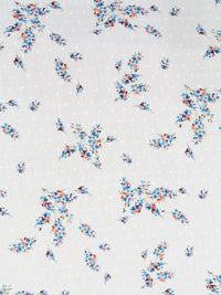 Pure White/Peach Pink/Cobalt Blue/Multi 100% Rayon Floral Print Swiss Dot Crinkle Challis 54W