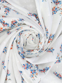 Pure White/Peach Pink/Cobalt Blue/Multi 100% Rayon Floral Print Swiss Dot Crinkle Challis 54W