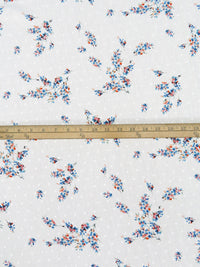 Pure White/Peach Pink/Cobalt Blue/Multi 100% Rayon Floral Print Swiss Dot Crinkle Challis 54W