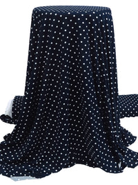 Deep Navy Blue/White Polyester/Lycra Polka Dot Print Double Brushed Knit 60W