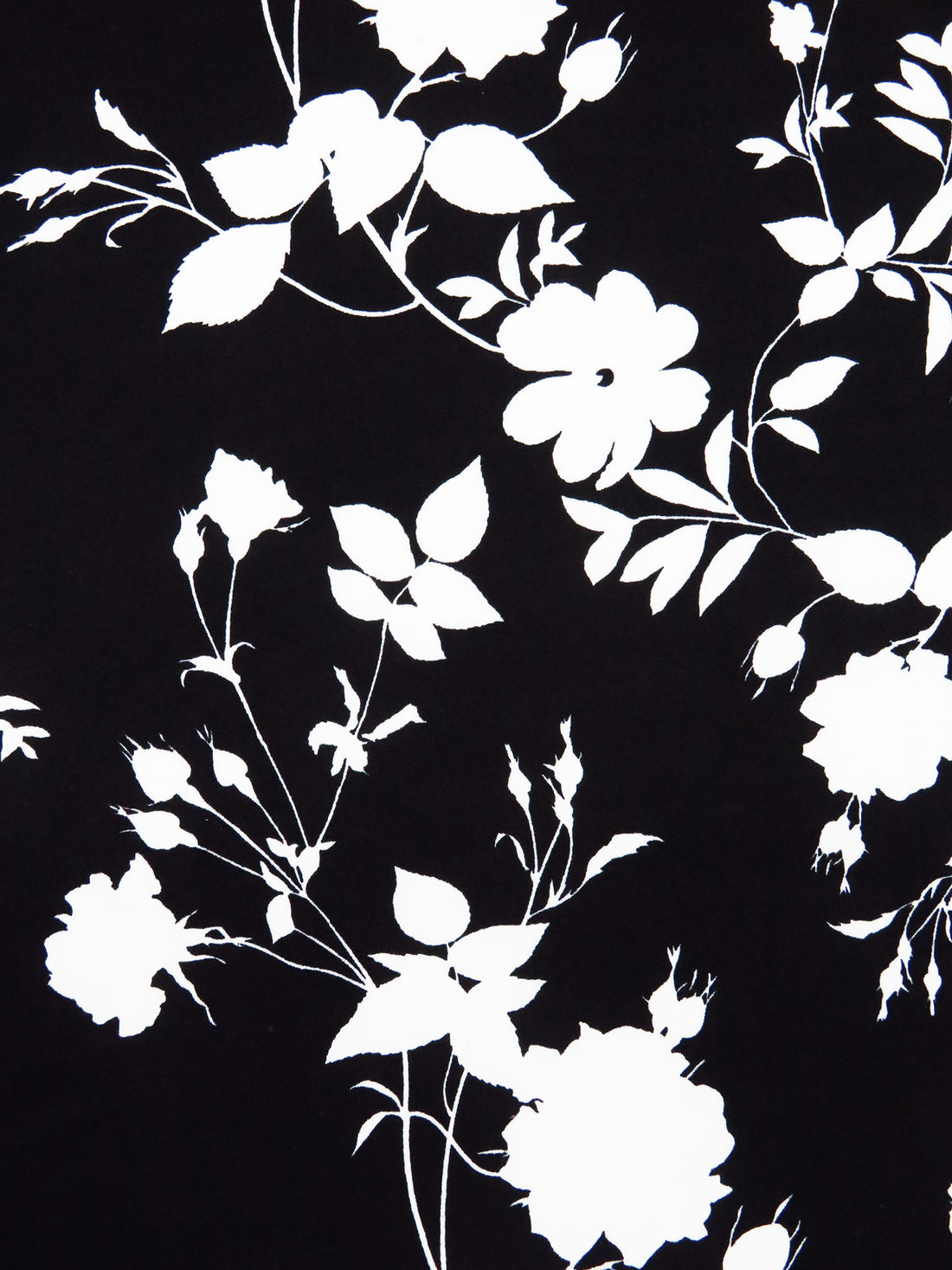 Deep Black/White Polyester/Lycra Floral Print Double Brushed Knit 60W