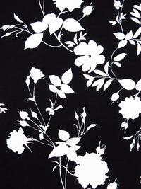 Deep Black/White Polyester/Lycra Floral Print Double Brushed Knit 60W