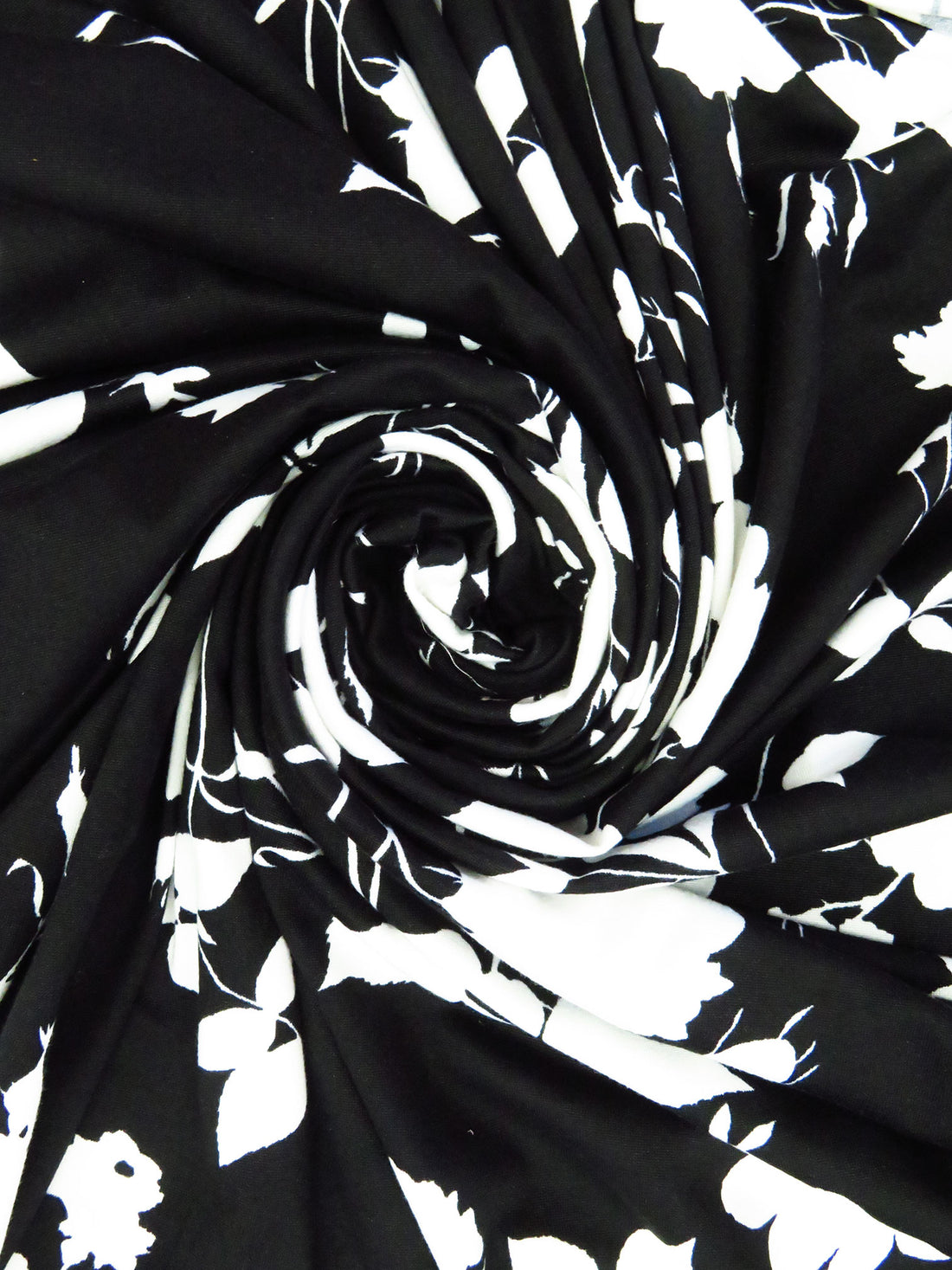 Deep Black/White Polyester/Lycra Floral Print Double Brushed Knit 60W