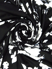 Deep Black/White Polyester/Lycra Floral Print Double Brushed Knit 60W