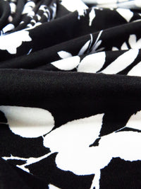 Deep Black/White Polyester/Lycra Floral Print Double Brushed Knit 60W