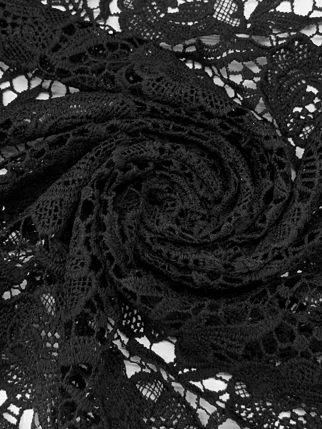 Black 100% Polyester Double Scalloped Border Ornate Floral Guipure Lace - Famous Dress Designer - 48W