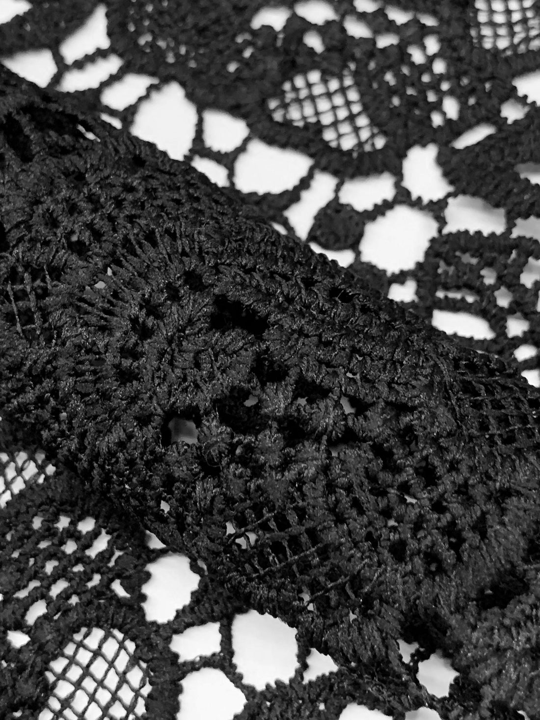 Black 100% Polyester Double Scalloped Border Ornate Floral Guipure Lace - Famous Dress Designer - 48W