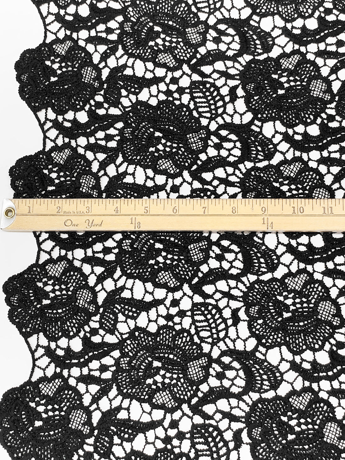 Black 100% Polyester Double Scalloped Border Ornate Floral Guipure Lace - Famous Dress Designer - 48W