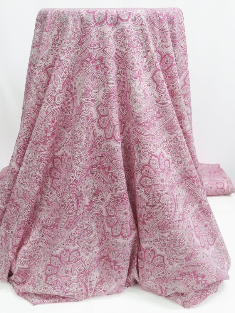 Baby Pink/Magenta/White 100% Cotton Ornate Floral Paisley Print Jersey Knit 62W