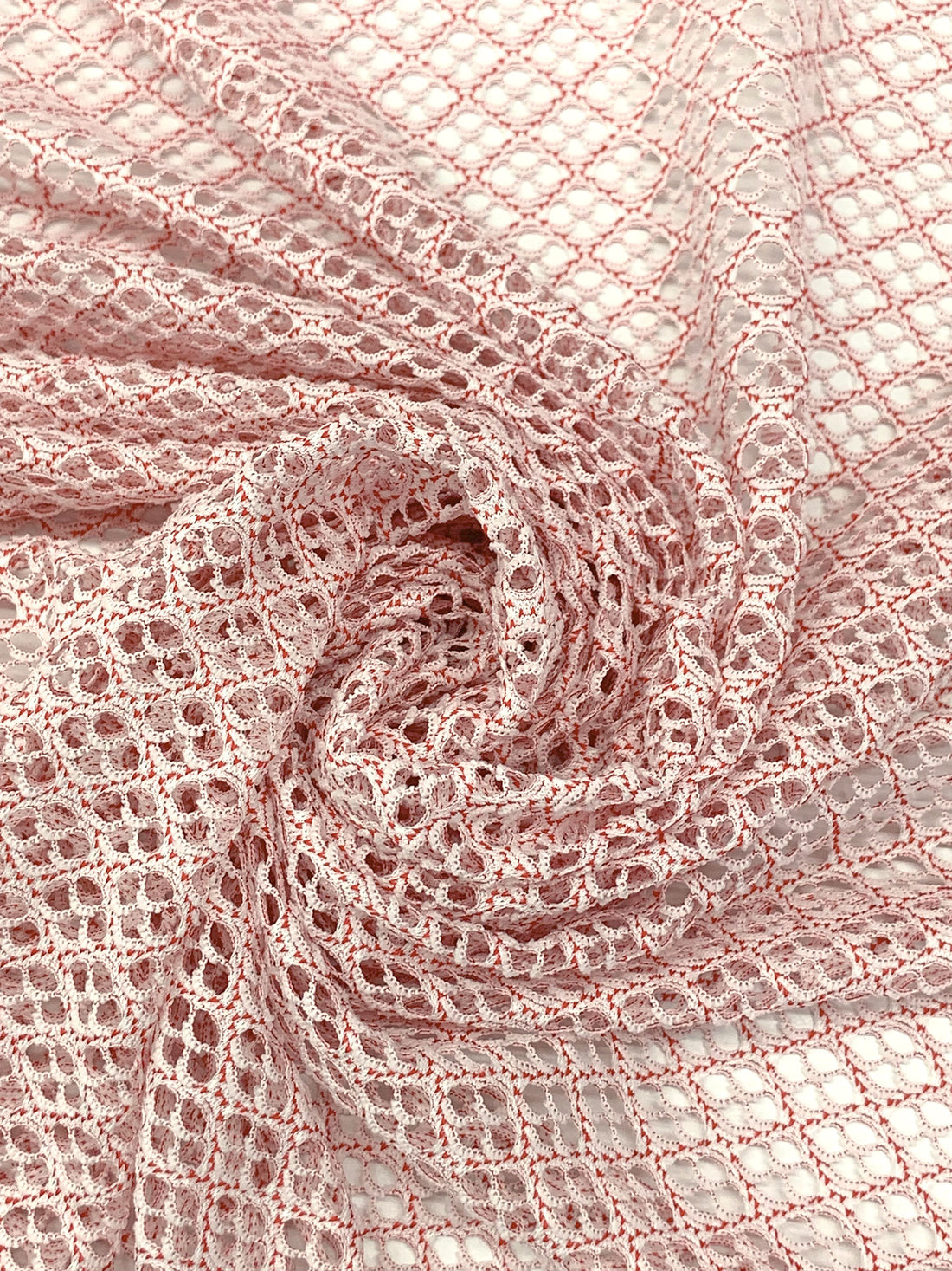 Petal Pink/Medium Carmine Polyester/Lycra Overlapping Scallop Design Lace Knit - Famous Dress Designer - 58W