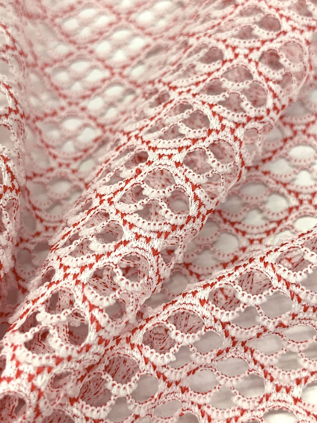 Petal Pink/Medium Carmine Polyester/Lycra Overlapping Scallop Design Lace Knit - Famous Dress Designer - 58W