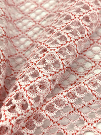 Petal Pink/Medium Carmine Polyester/Lycra Overlapping Scallop Design Lace Knit - Famous Dress Designer - 58W