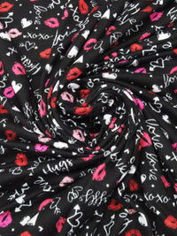 Black/White/Hot Fuchsia/Crimson Polyester/Lycra Hugs And Kisses Print Brushed Sweater Knit 54W