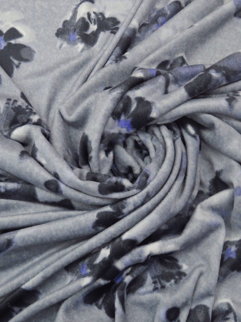 Cool Shadow Gray/Dark Iron Gray/Periwinkle Polyester/Lycra Floral Print Velour Knit 62W