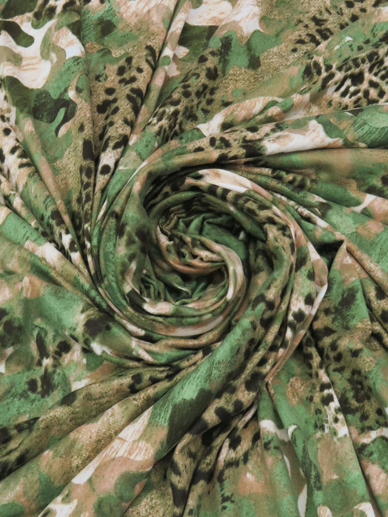 Fern Green/Dried Moss/Midnight Espresso/Multi Polyester/Lycra Animal Camouflage Print Double Brushed Knit - NY Designer - 56W