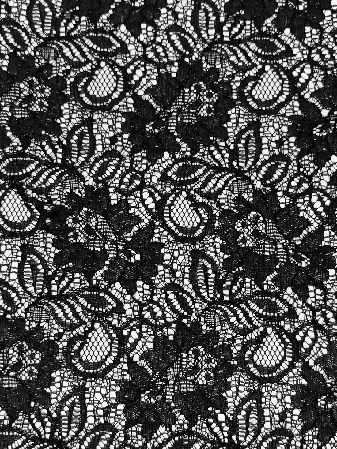 Black 100% Polyester Corded Floral Weave Lace - Famous Dress Designer - 53W