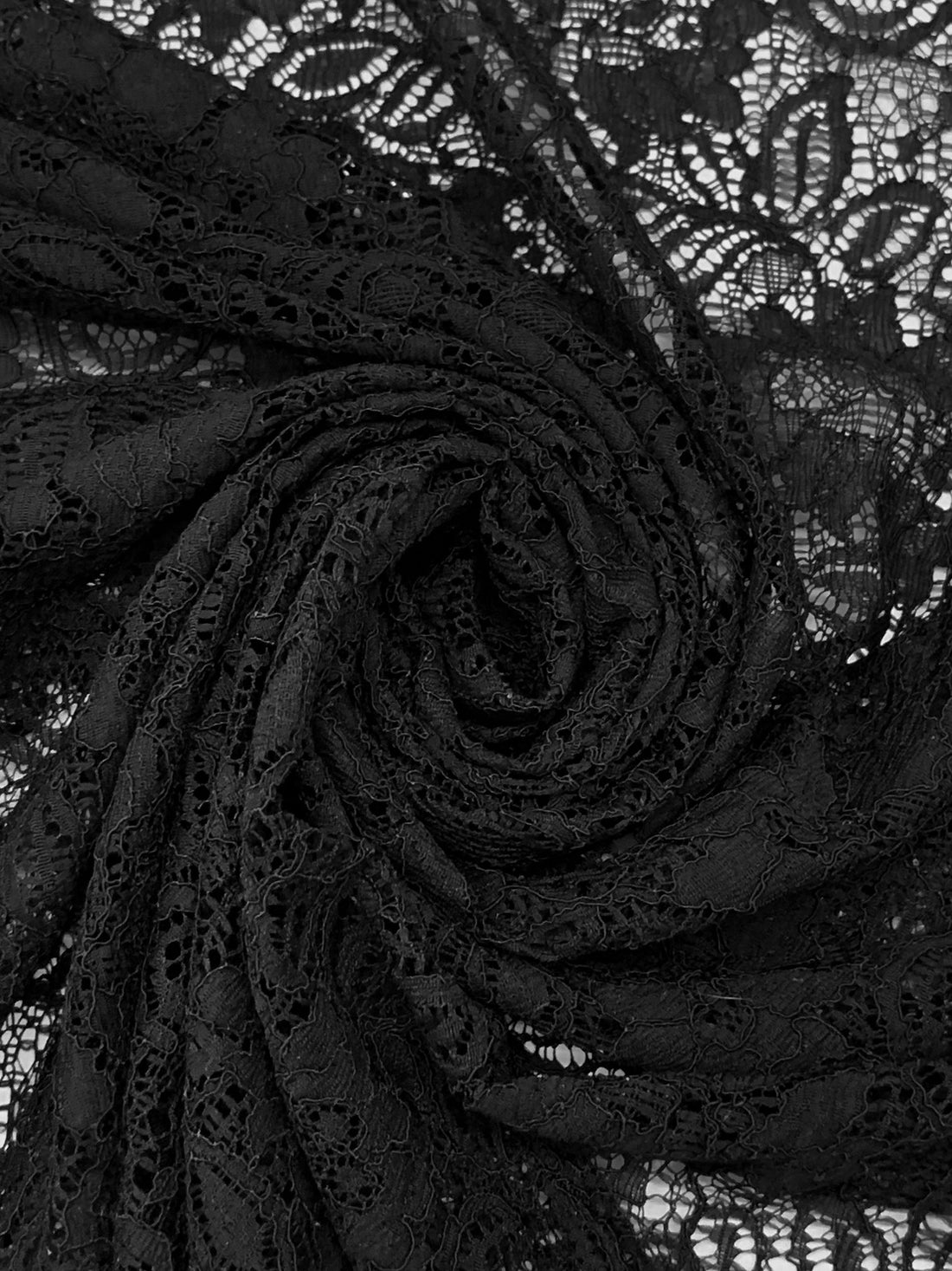 Black 100% Polyester Corded Floral Weave Lace - Famous Dress Designer - 53W
