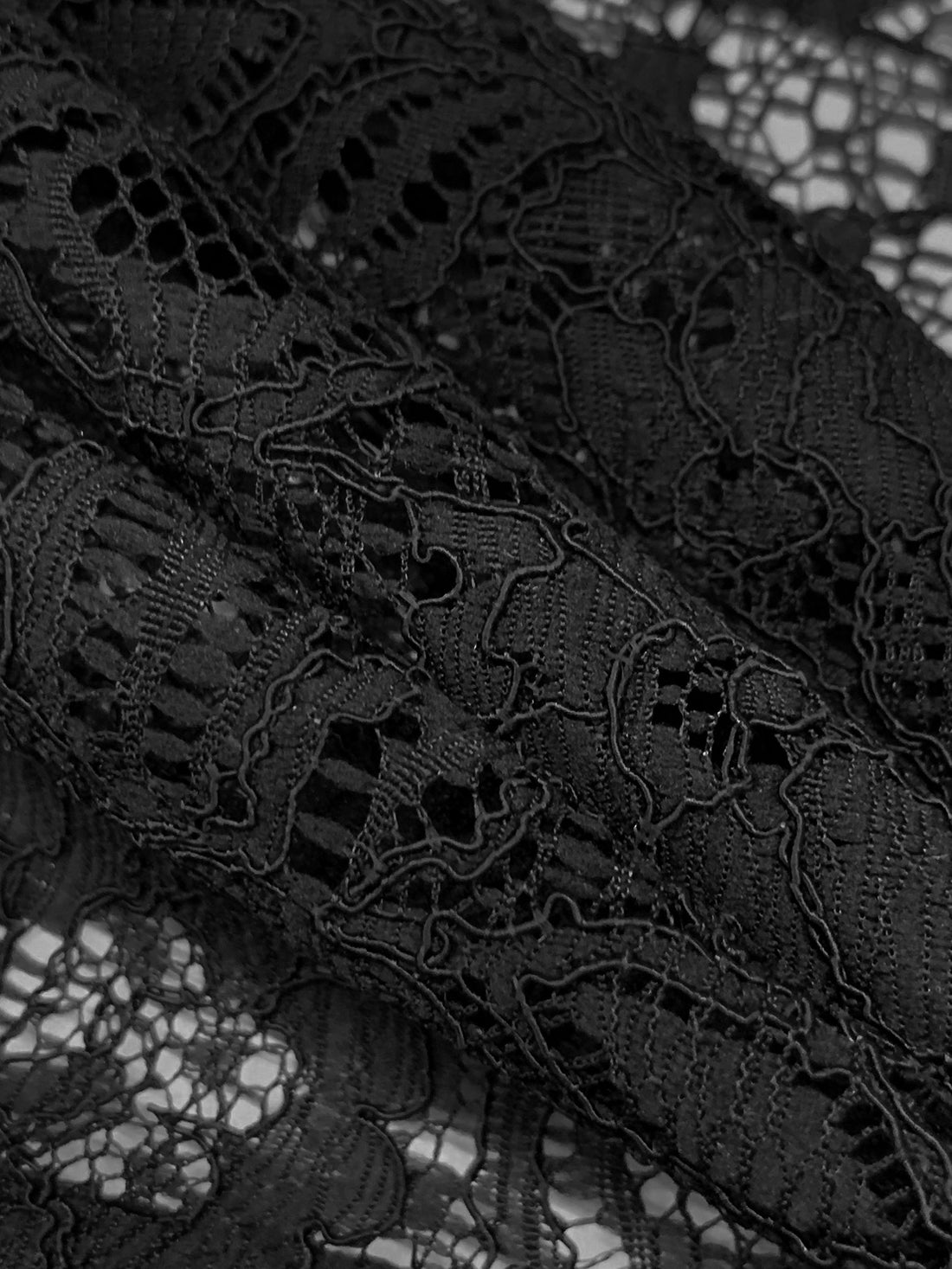 Black 100% Polyester Corded Floral Weave Lace - Famous Dress Designer - 53W