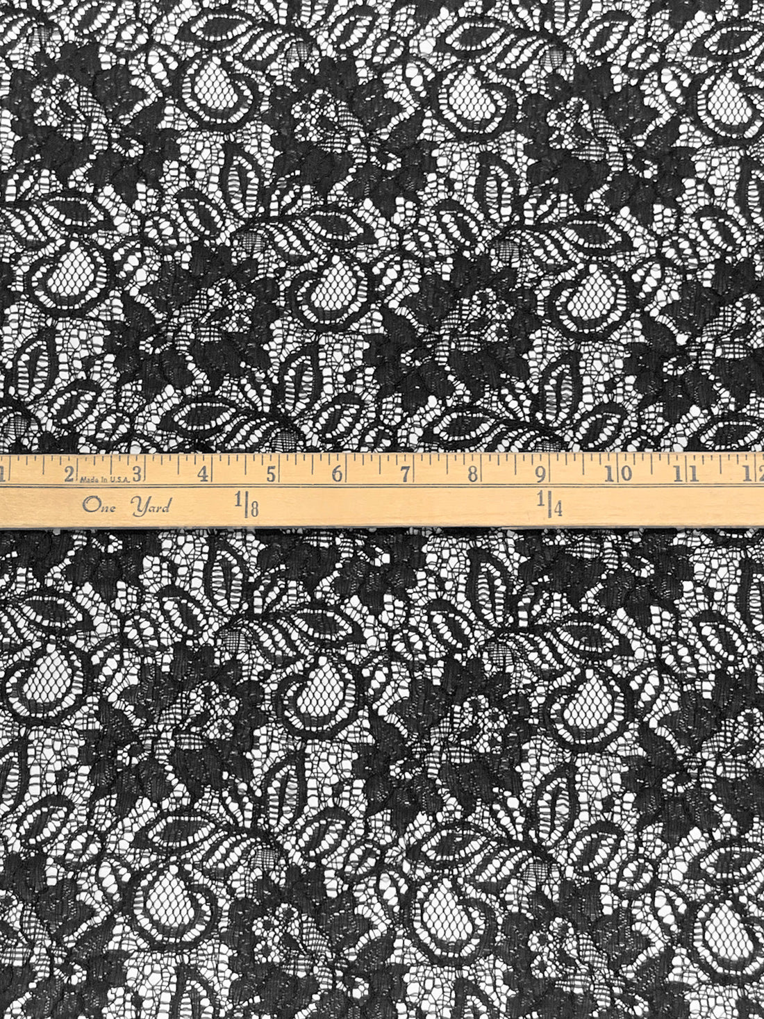 Black 100% Polyester Corded Floral Weave Lace - Famous Dress Designer - 53W