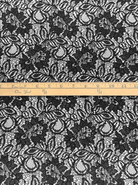 Black 100% Polyester Corded Floral Weave Lace - Famous Dress Designer - 53W