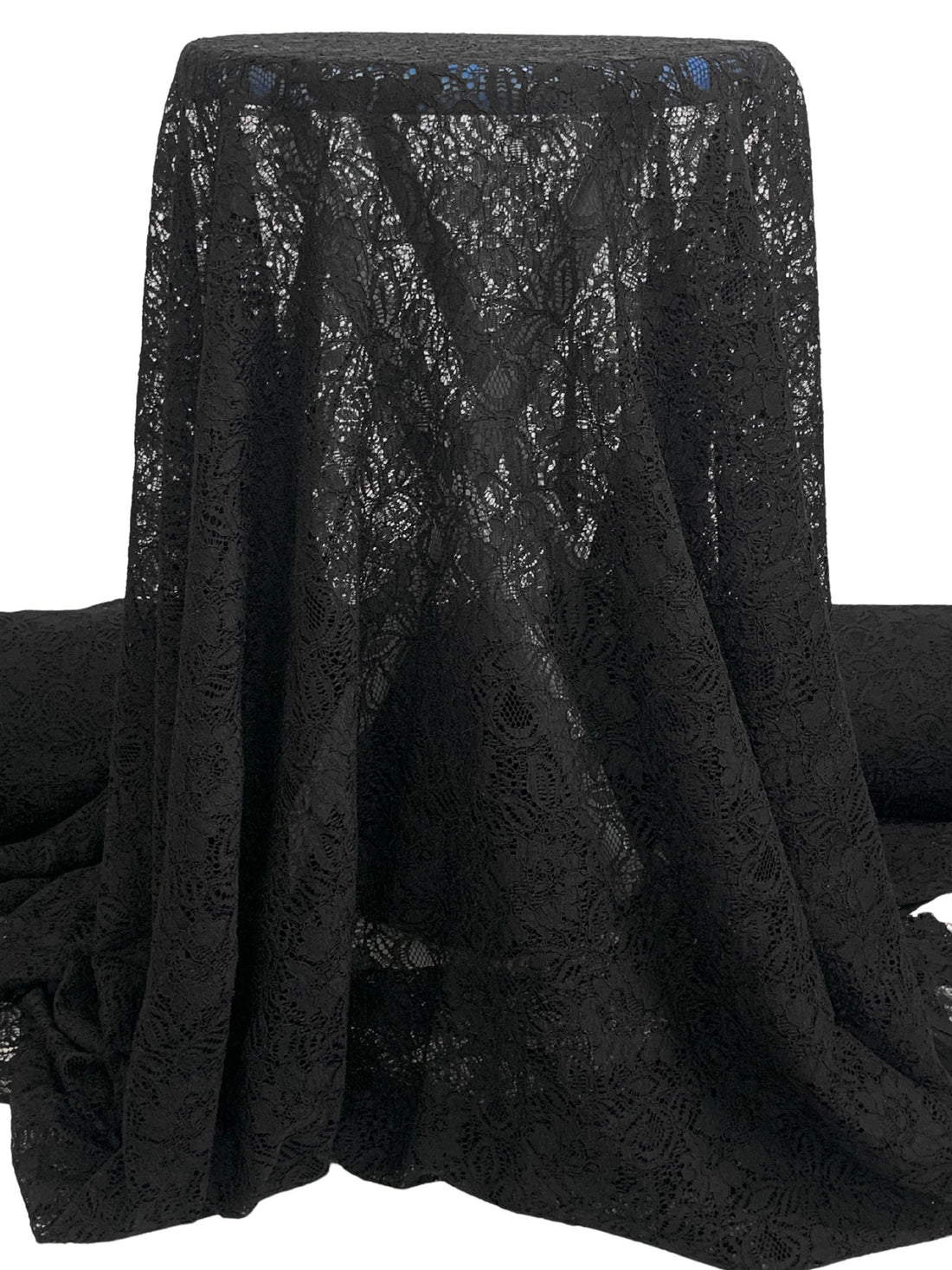 Black 100% Polyester Corded Floral Weave Lace - Famous Dress Designer - 53W