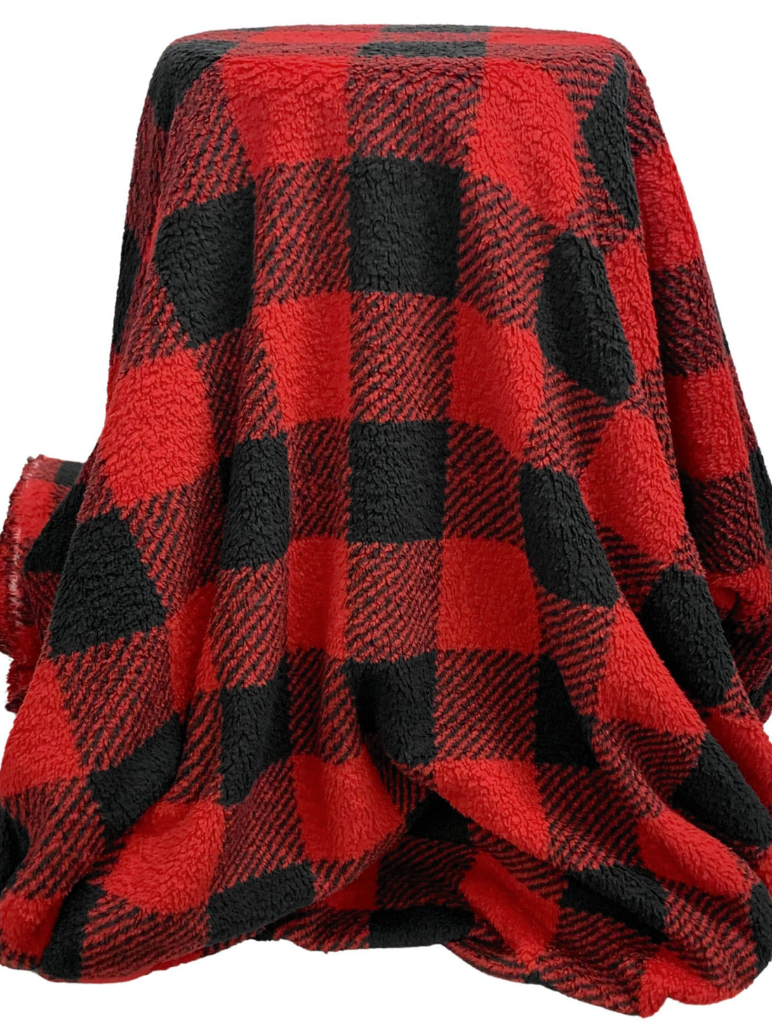 Classic Red/Black 100% Polyester Buffalo Check Plaid Sherpa Fleece 62W