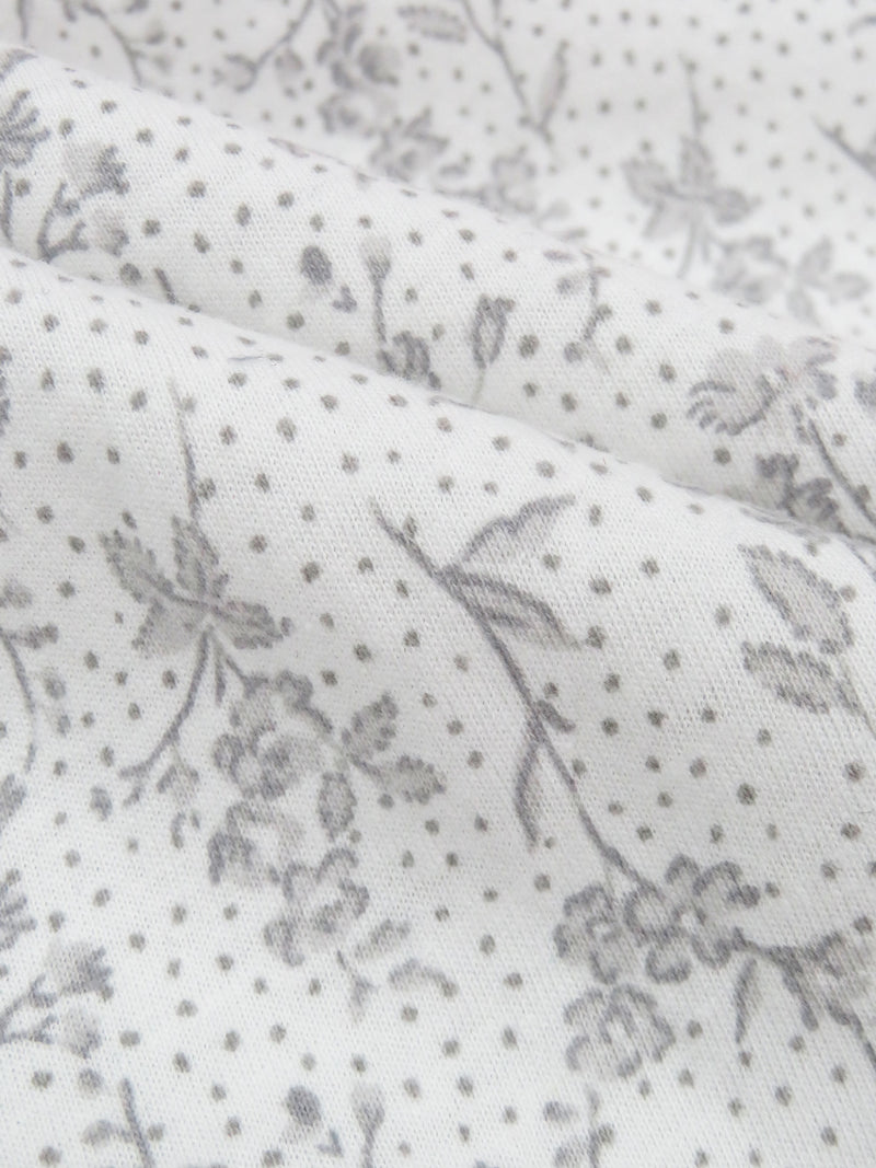 White/Sterling Gray/Cloud Gray 100% Cotton Dotted Floral Branches Print Jersey Knit 58W