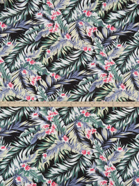 Black/Shadow Blue/Buttercream/Multi Rayon/Nylon/Lycra Tropical Floral Print Stretch Bengaline Suiting - NY Designer - 56W