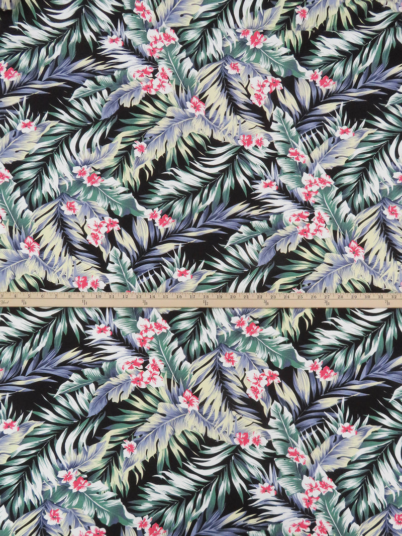 Black/Shadow Blue/Buttercream/Multi Rayon/Nylon/Lycra Tropical Floral Print Stretch Bengaline Suiting - NY Designer - 56W