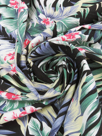 Black/Shadow Blue/Buttercream/Multi Rayon/Nylon/Lycra Tropical Floral Print Stretch Bengaline Suiting - NY Designer - 56W