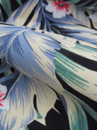 Black/Shadow Blue/Buttercream/Multi Rayon/Nylon/Lycra Tropical Floral Print Stretch Bengaline Suiting - NY Designer - 56W