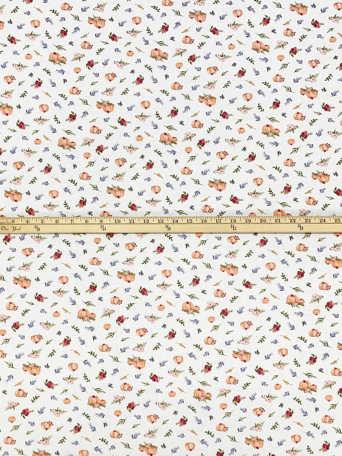 White/Golden Squash/Grape Jam/Multi Cotton/Polyester Pumpkin Branchlet Print Interlock Knit 70W