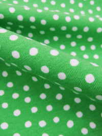 Kelly Green/White Cotton/Lycra Small Polka Dots Print Jersey Knit 58W