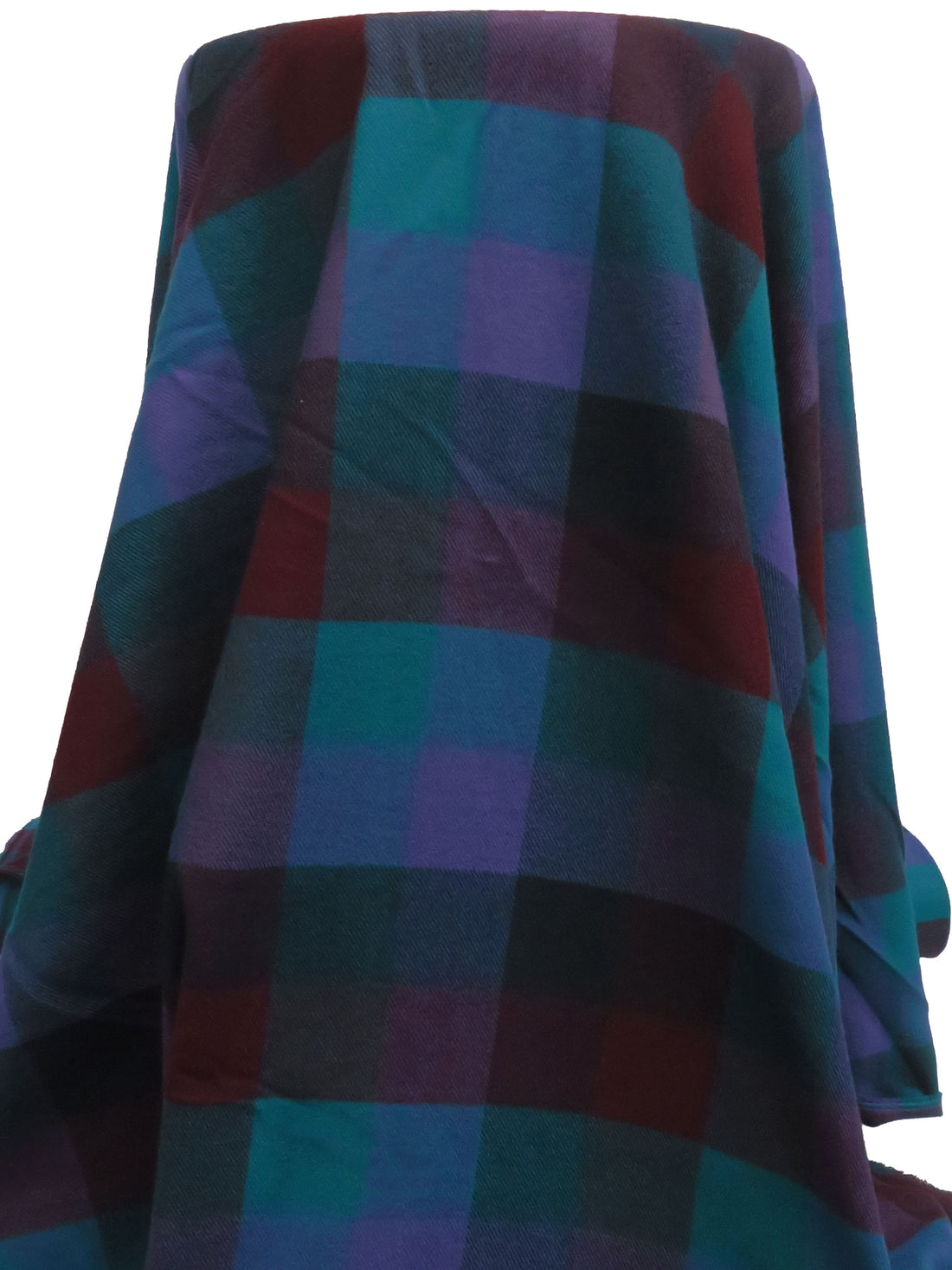 Black/Dark Maroon/Dark Teal/Multi 100% Cotton Plaid Weave Flannel Jacket Weight Woven 58W