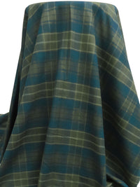 Dark Ocean Blue/Dark Old Moss 100% Cotton Plaid Weave Flannel Shirt Weight Woven 56W